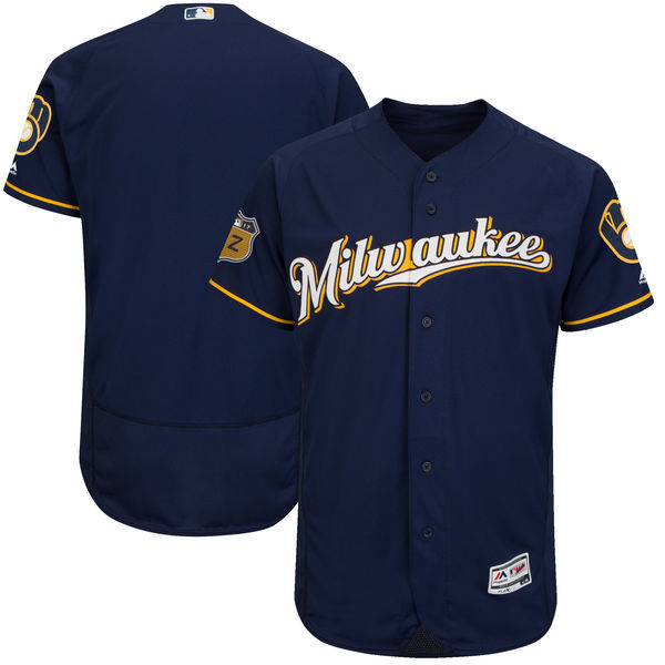 2017 MLB Milwaukee Brewers Blank Blue Jerseys